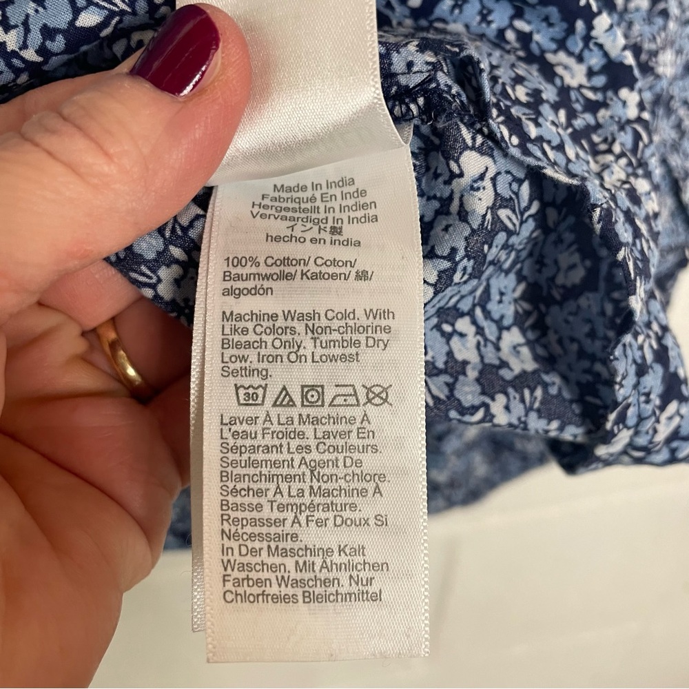 J. Crew V-Neck Popover Top Blue Floral Ruffles Balloon Sleeves Cottage Peasant L - Picture 11 of 13